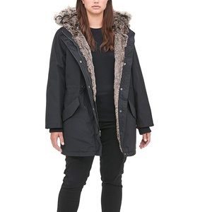NWT Black Levi’s Women’s Faux Fur Hooded Jacket Size L